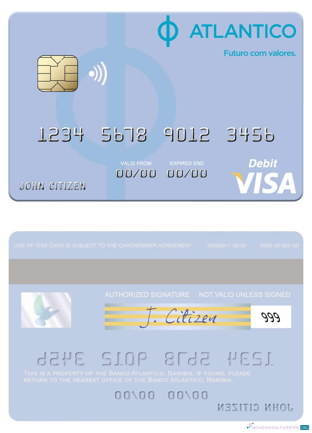 Download Namibia Banco Atlantico visa debit card Photoshop template